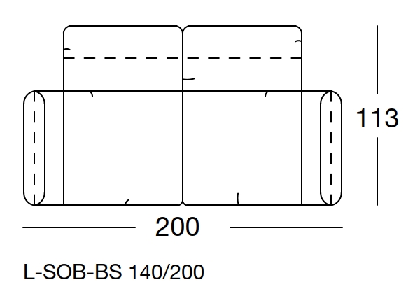 Maßzeichnung eines Sofaelements vor weißem Hintergrund freistil Rolf Benz 140