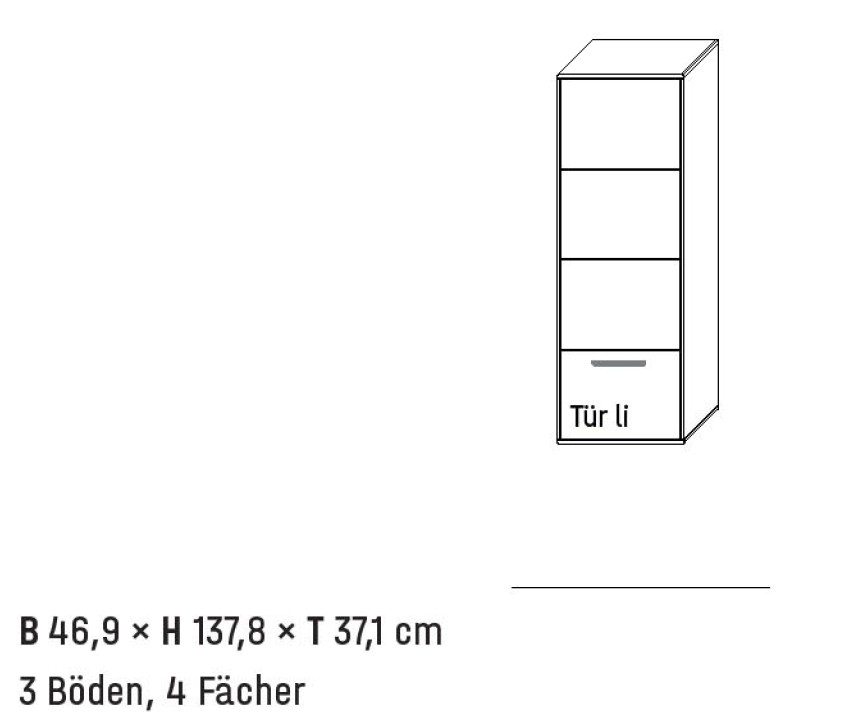Illustration eines Hängeschrankes mit Maßangabe und Bezeichnung vor weißem Hintergrund