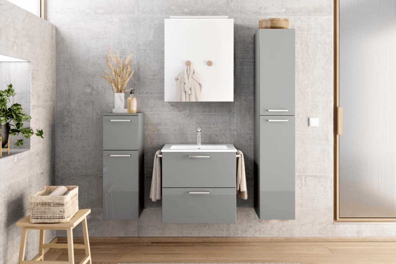 graue Badezimmer Möbel in Hochglanz