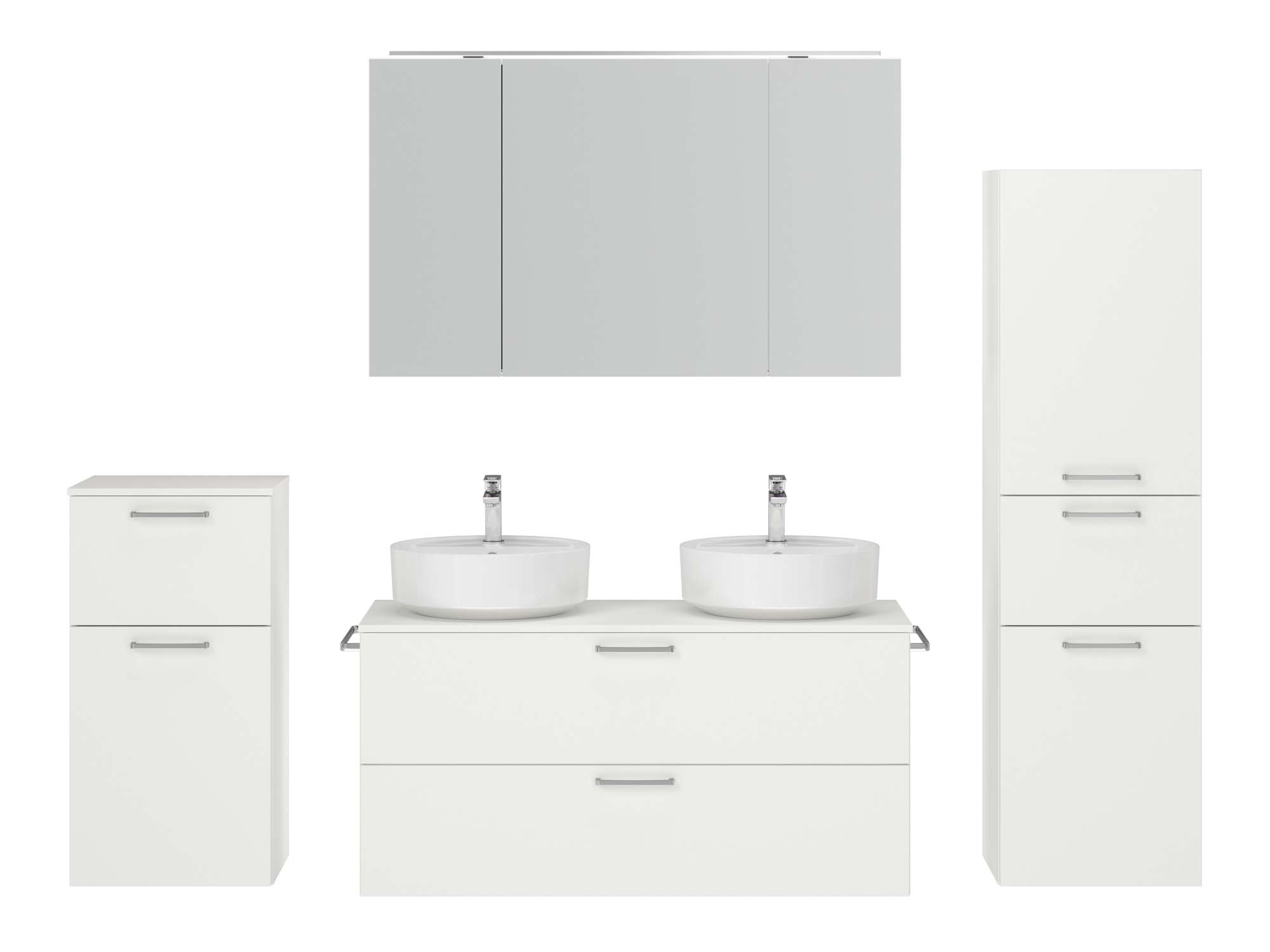 Badezimmermöbel-Set 3 Schränke weiß mit Waschtisch und Spiegelschrank nobilia