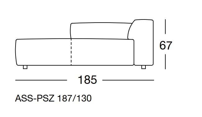  Maßzeichnung eines Sofaelements vor weißem Hintergrund freistil Rolf Benz 187