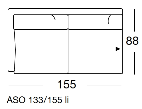 Maßzeichnung eines Sofaelements vor weißem Hintergrund freistil Rolf Benz 133