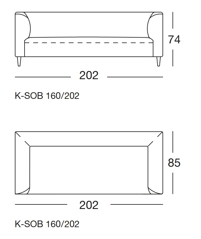 Maßzeichnung eines Sofaelements vor weißem Hintergrund freistil Rolf Benz 160