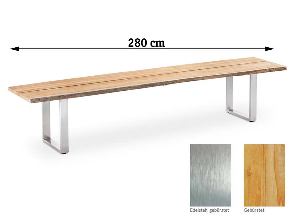 Niehoff Garden. Solid | G537 | Bank | 280 x 45 cm | Edelstahl/Teak gebürstet