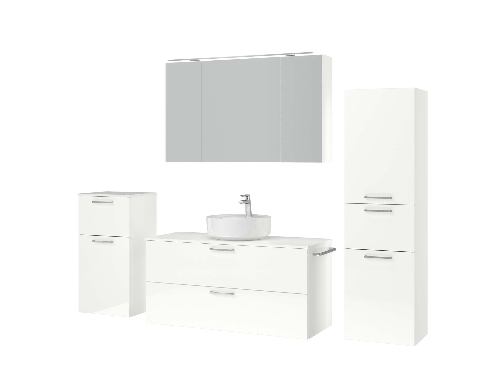 Badezimmermöbel-Set 3 Schränke weiß mit Waschtisch und Spiegelschrank nobilia