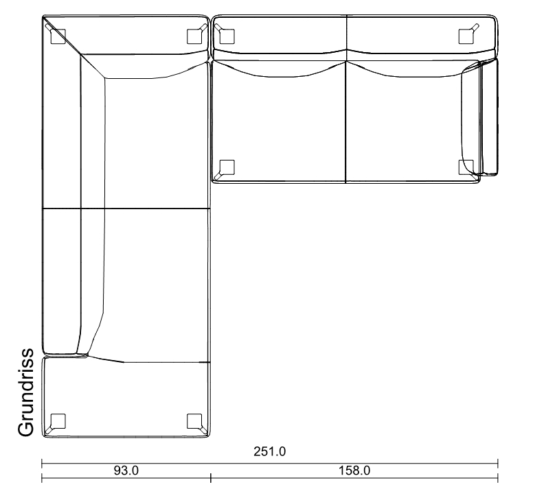 Eck-Anreihbank mit Polstersitz auf der linken Seite