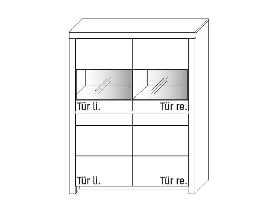 Illustration eines Vitrinenschrankes vor weißem Hintergrund