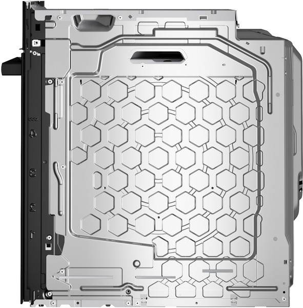 Seitenansicht des Backofengehäuses mit stabilisierendem Wabenmuster im Metall.