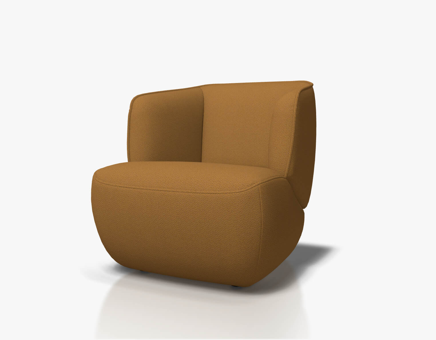 Rolf Benz 384 - Sessel (Loungesessel) | Stoff, sonnengelb 24.555 Moderner brauner Sessel mit glattem, abgerundetem Design auf weißem Hintergrund