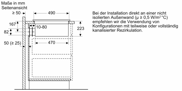 Produkt- & Einbauzeichung Induktionskochfeld EX87BNX68E.