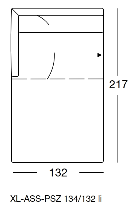Maßzeichnung eines Sofaelement vor weißem Hintergrund freistil Rolf Benz 134