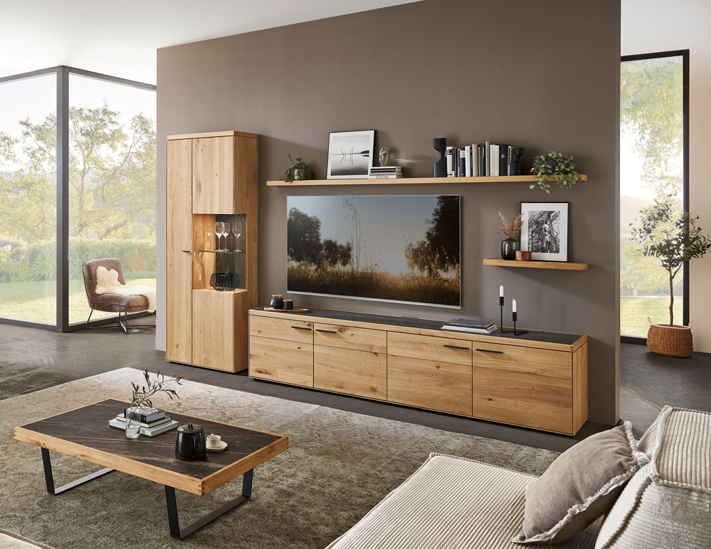 Wöstmann WM 2520 - Wohnwand | Type 0012/0112 | B: 333,8  cm | Wildeiche massiv, Keramik