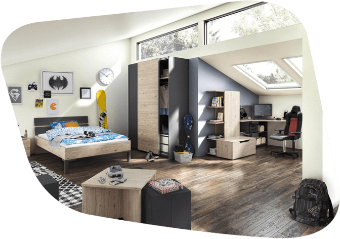 Jugendzimmer in anthrazit und mit Holzakzent