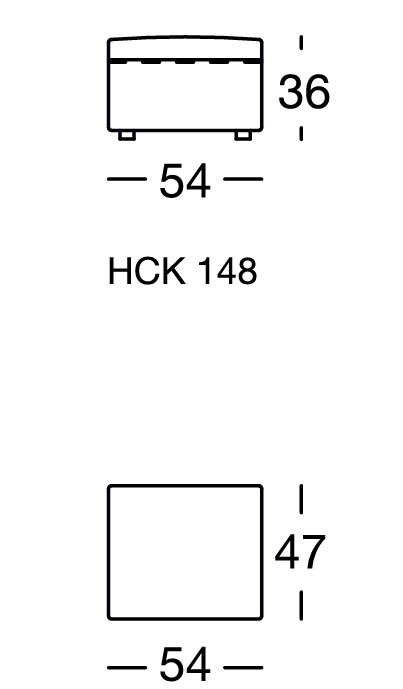 Maßzeichnung eines Hockers vor weißem Hintergrund