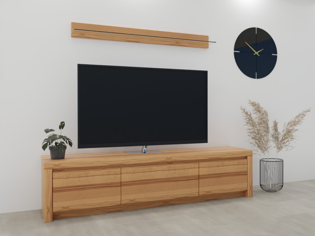 Wöstmann Soleo 3000 - Lowboard | Type 1152 | B: 211,2 cm Holzschrank mit großem Fernseher, Pflanze und Uhr an der Wand