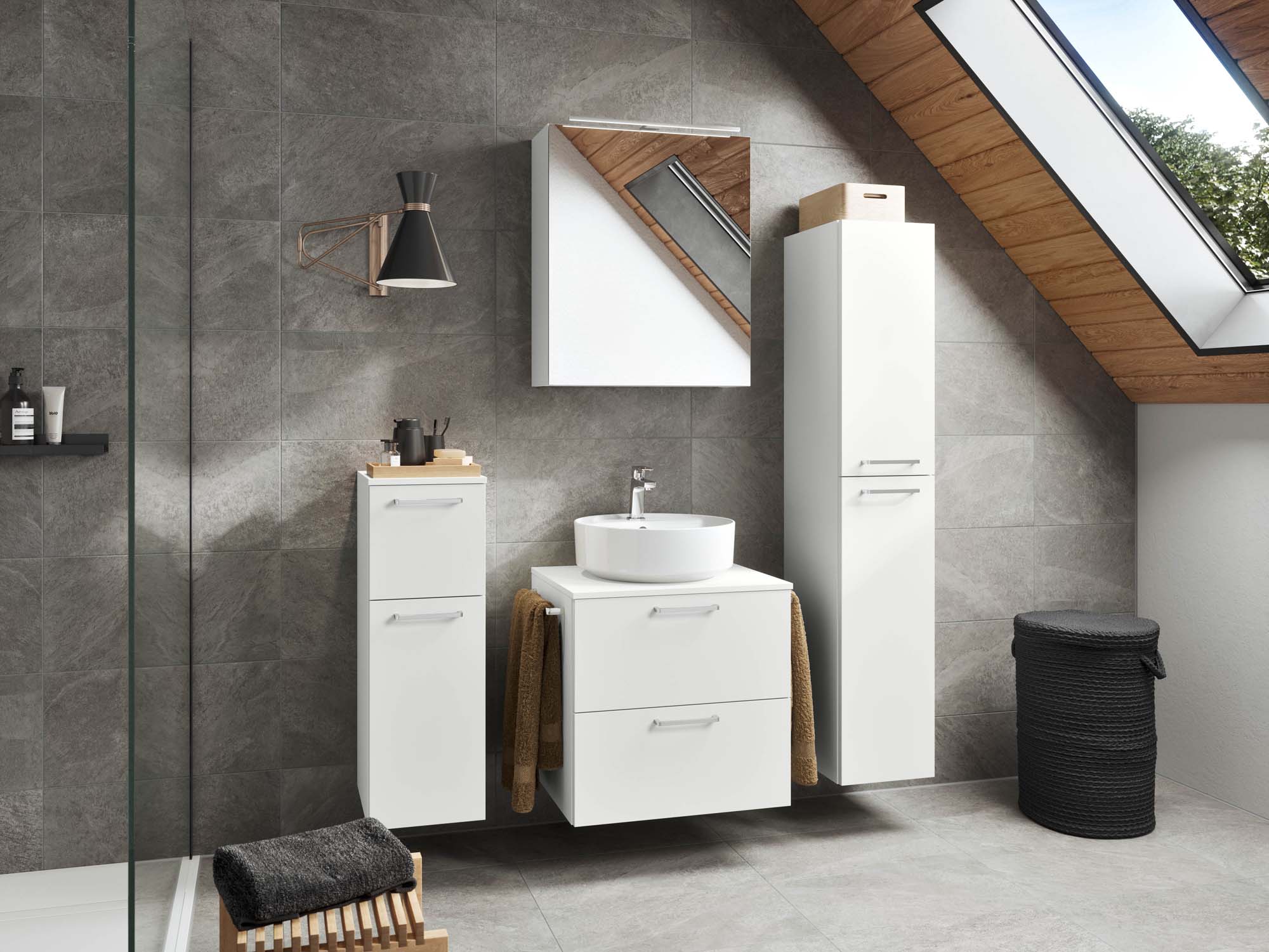 Badezimmermöbel-Set 3 Schränke weiß mit Waschtisch und Spiegelschrank nobilia 