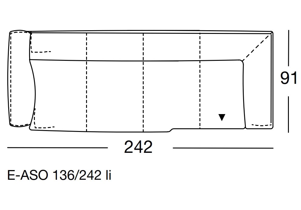 Maßzeichnung eines Sofaelements vor weißem Hintergrund freistil Rolf Benz 136