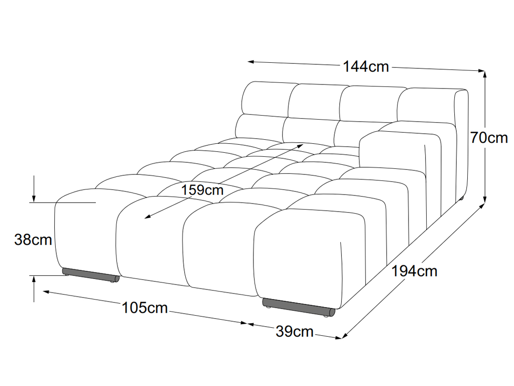 designwerk Temple - Recamier large Armteil rechts | B: 144 cm | ohne Funktion | D021145 Illustration eines Sofaelements vor weißem Hintergrund designwerk Temple