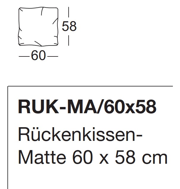 Illustration eines Kissens mit Maßangaben und Artikelbezeichnung vor weißem Hintergrund