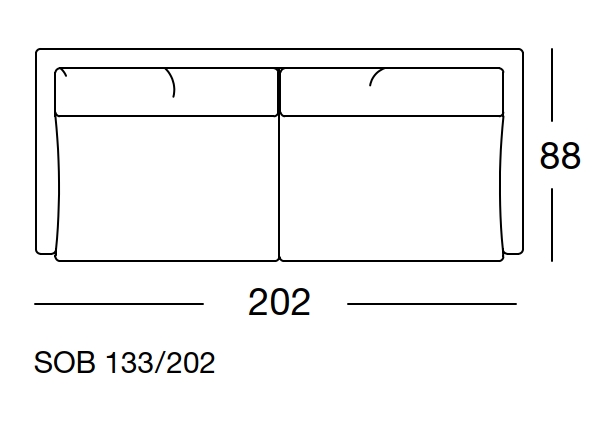 Maßzeichnung eines Sofaelements vor weißem Hintergrund freistil Rolf Benz 133