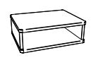 Illustration eines Nachttisches in Form eines offenen Faches vor weißem Hintergrund