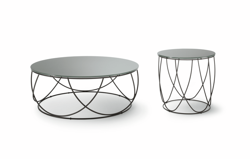 Rolf Benz 8770 - Couchtisch | Ø 42 cm Runder Couchtisch und passender Beistelltisch mit schwarzem Metallgestell und Glasplatte, modernes Design
