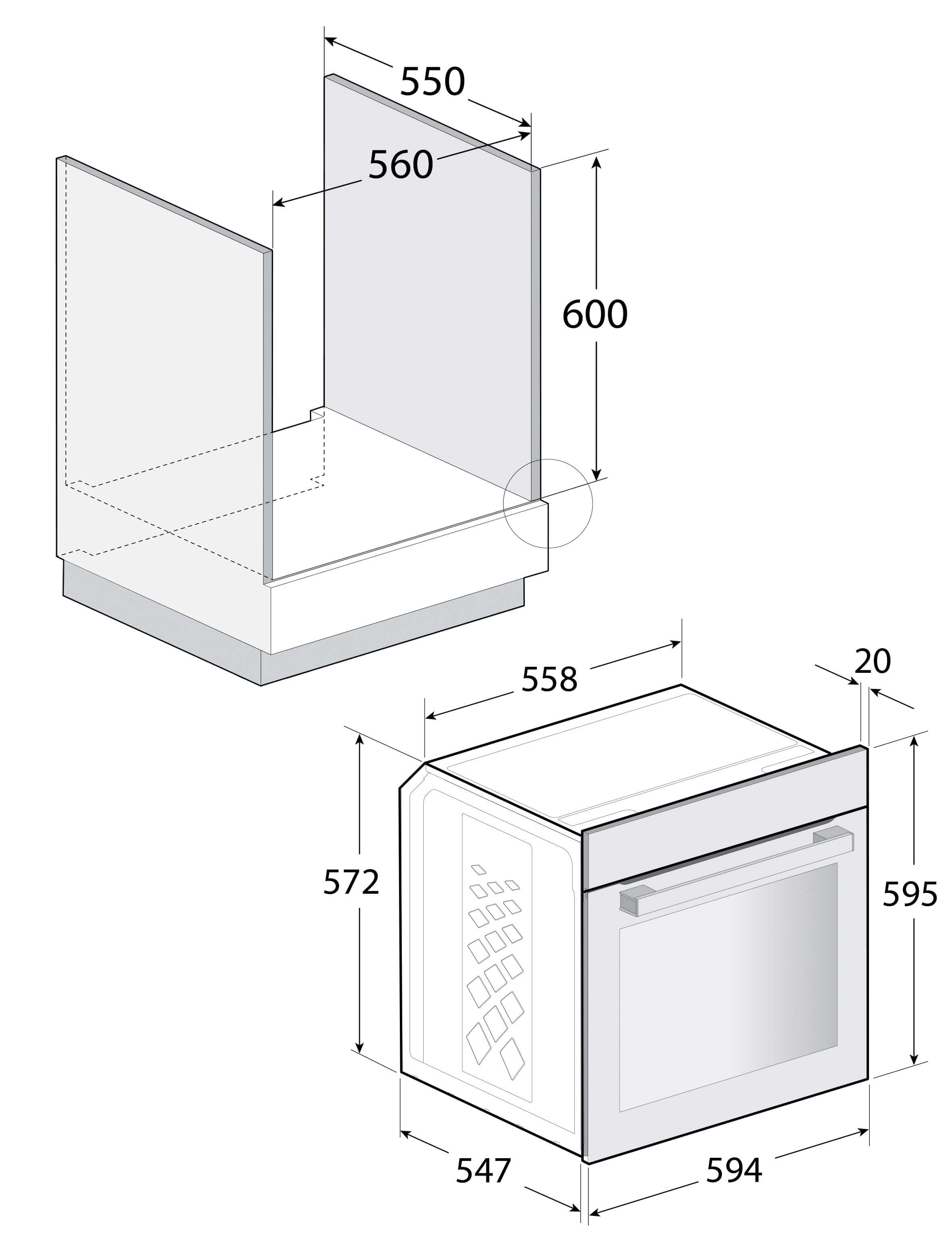 Backofen Beko Maßzeichnung