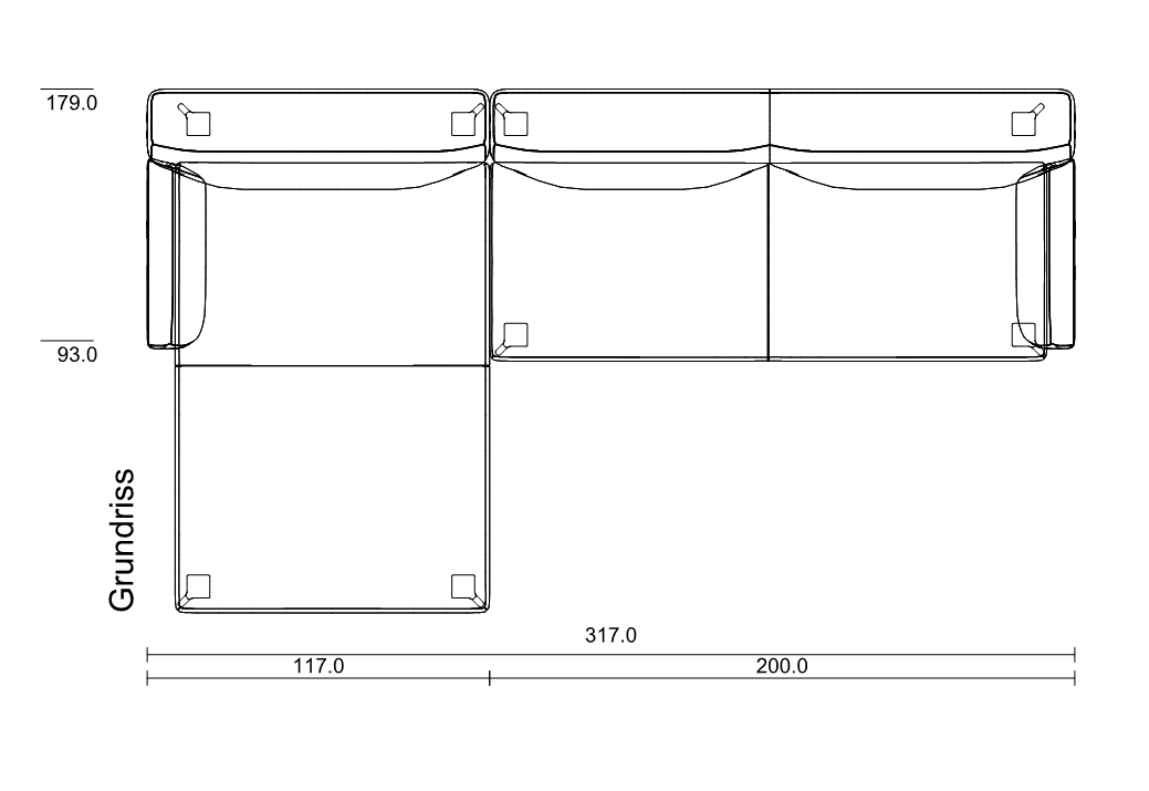 Abschlusssessel mit Polstersitz auf der linken Seite
