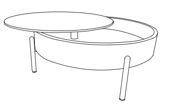 illustration eines designercouchtisches rund mit geöffneter tischplatte und stauraum vor weißem hintergrund