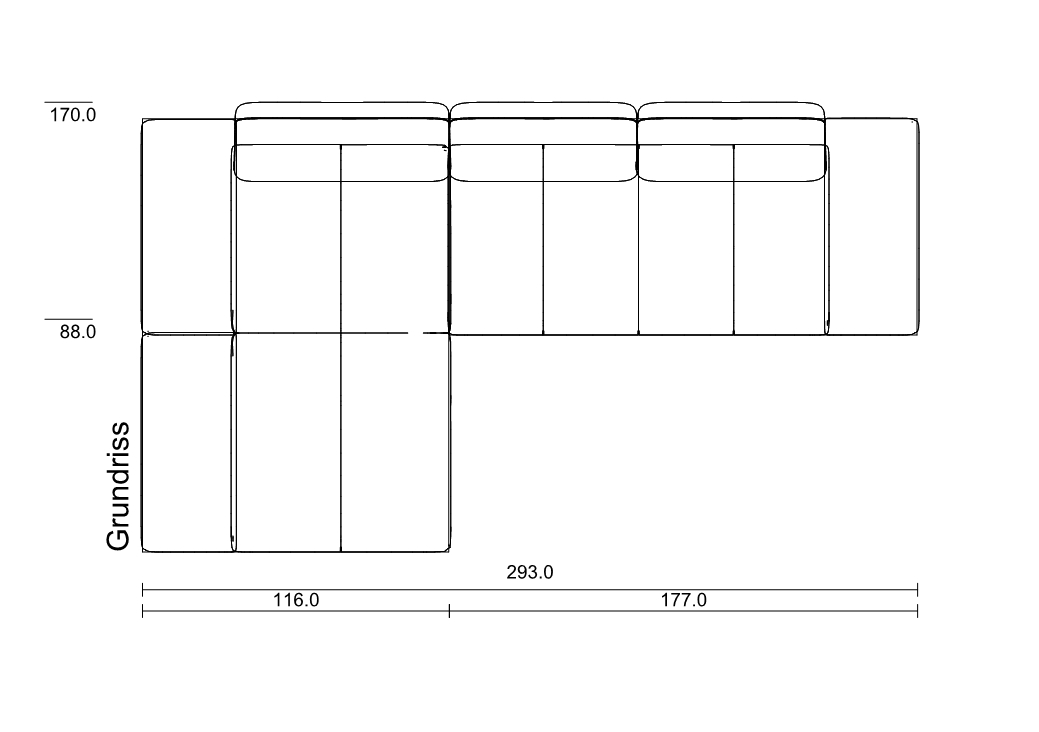 Abschlusssessel mit Polstersitz auf der linken Seite