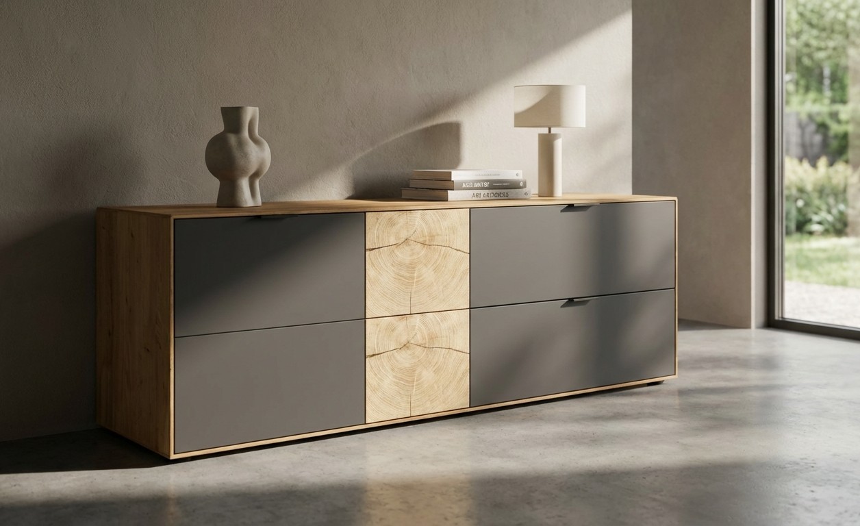 Wöstmann WM 2410 - Lowboard | Type 1553/1554 | B: 151,9 cm | Lack / Wildeiche massiv | Hirnholzakzent