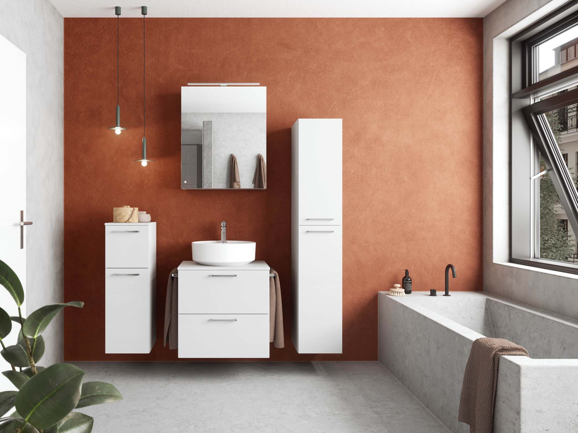 Badezimmermöbel-Set 3 Schränke weiß mit Waschtisch und Spiegelschrank nobilia 