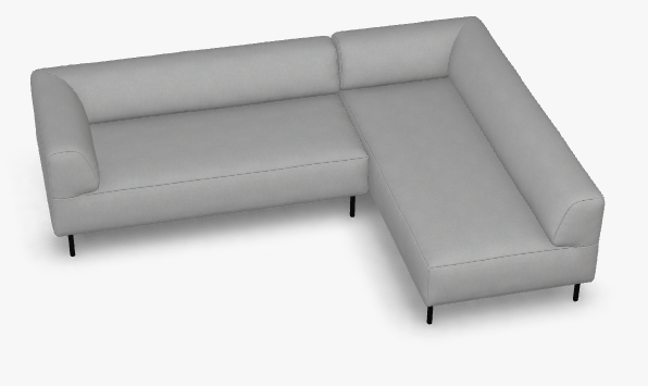graues Ecksofa mit schwarzen Füßen vor weißem Hintergrund