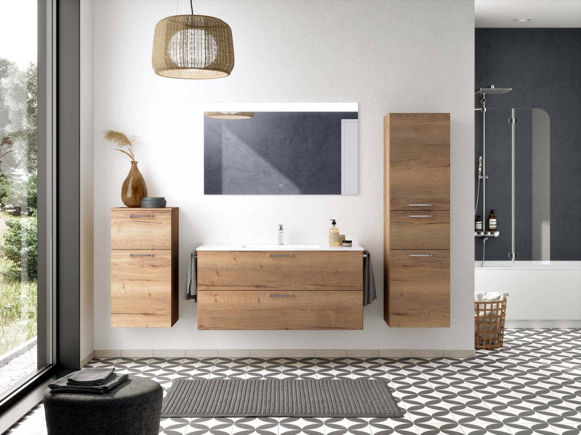 nobilia - Waschtischschrank mit Flächenspiegel, inkl. LED-Beleuchtung | B: 120 cm