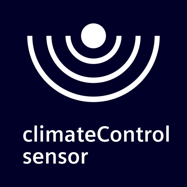 Grafisches Symbol eines Climate Control Sensors mit Kreisen und einem Punkt auf dunklem Hintergrund