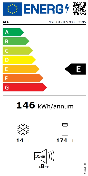 Energieeffizienzklasse E für AEG Kühlschrank, 146 kWh pro Jahr, 14 Liter Gefrierfach, 174 Liter Kühlfach