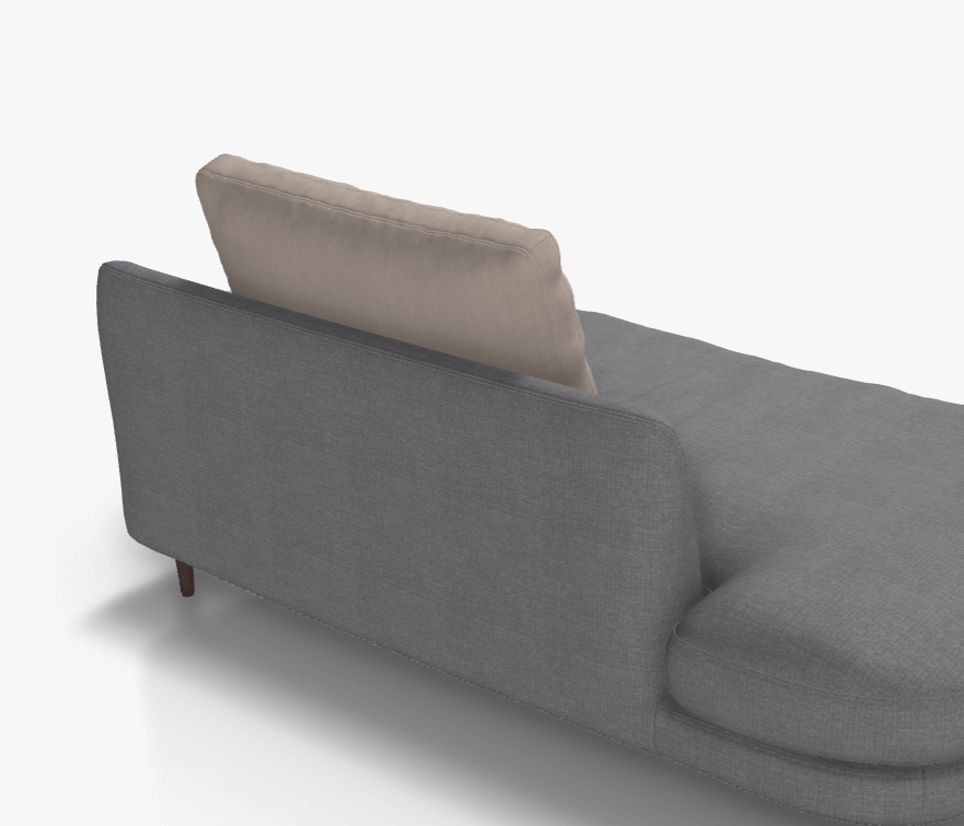 Design-Sofa in Grau mit beigem Kopfpolster und minimalistischem Stil