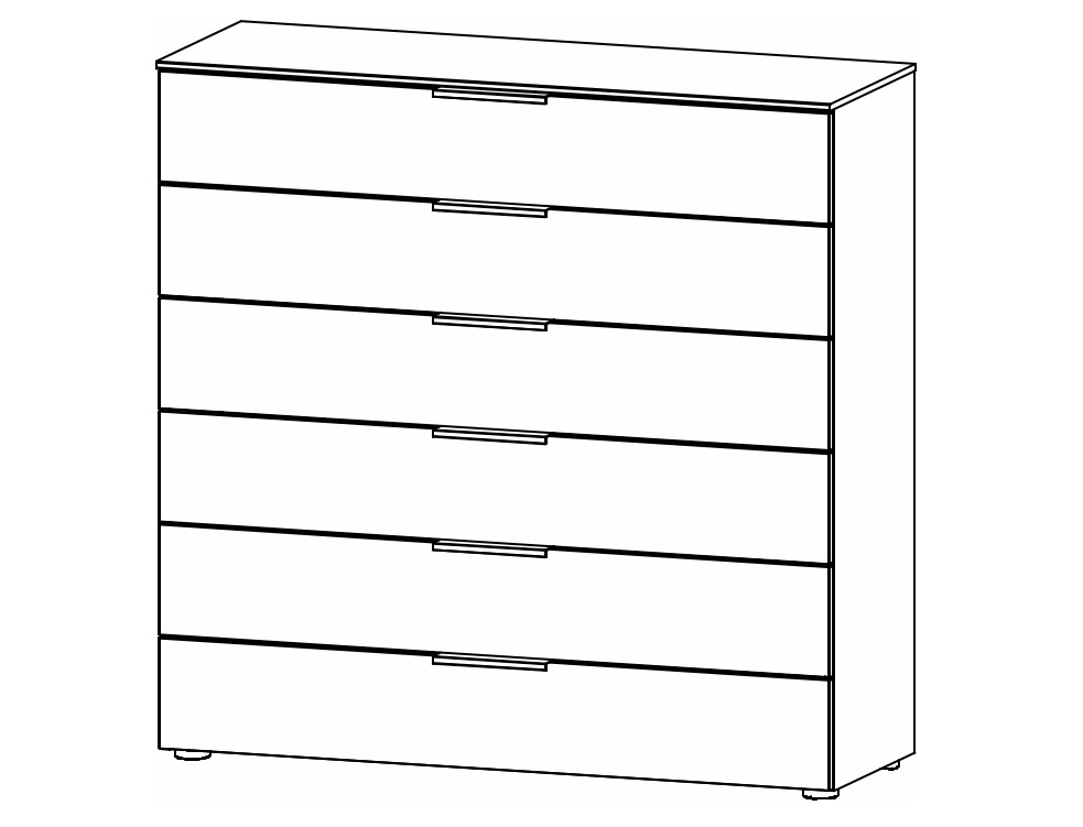 Illustration einer Kommode mit sechs Schubladen vor weißem Hintergrund