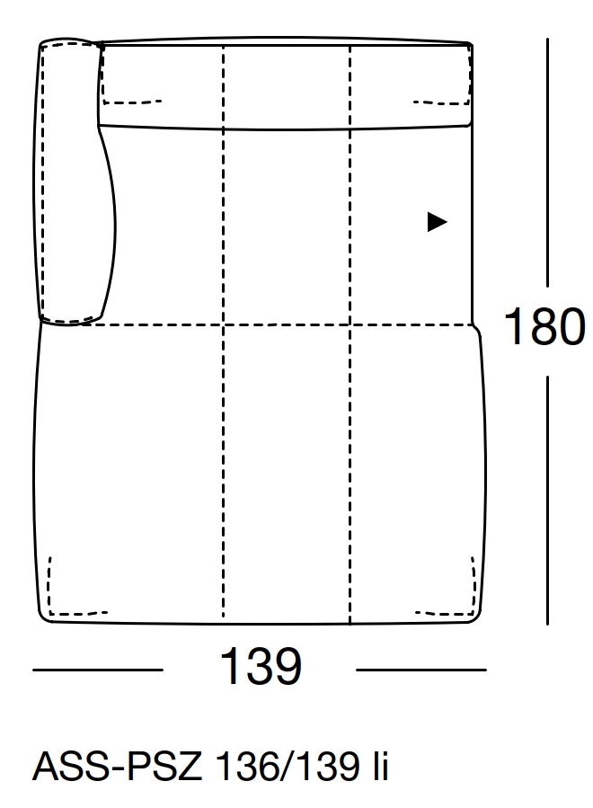  Maßzeichnung eines Sofaelements vor weißem Hintergrund freistil Rolf Benz 136