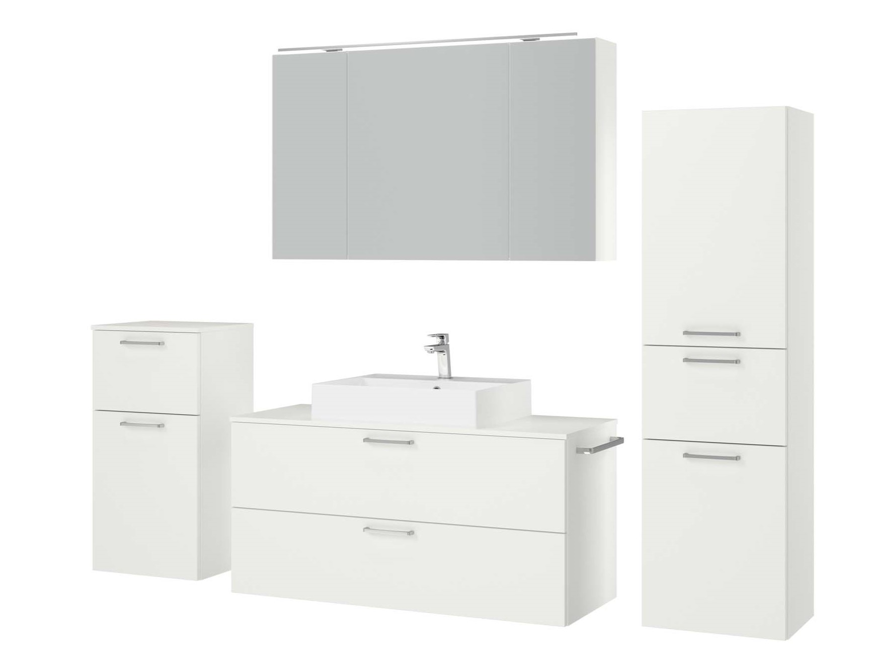 Badezimmermöbel-Set 3 Schränke weiß mit Waschtisch und Spiegelschrank nobilia 