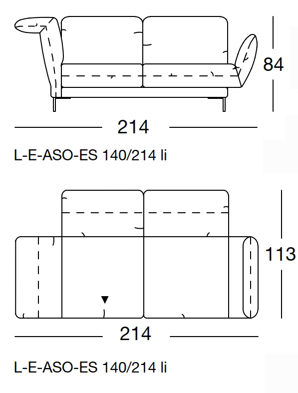 Maßzeichnung eines Sofaelements vor weißem Hintergrund freistil Rolf Benz 140