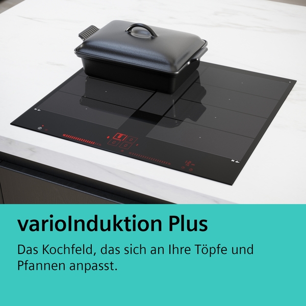 Modernes Induktionskochfeld mit variabler Anpassung und einem Topf darauf