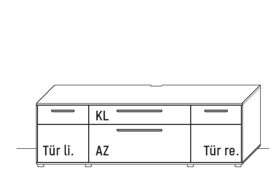 Illustration eines Lowboards vor weißem Hintergrund