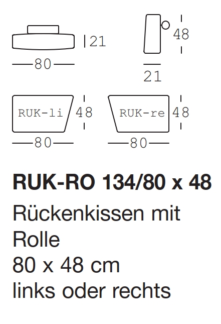 Maßzeichnung von zwei Rückenkissen vor weißem Hintergrund freistil Rolf Benz 134 
