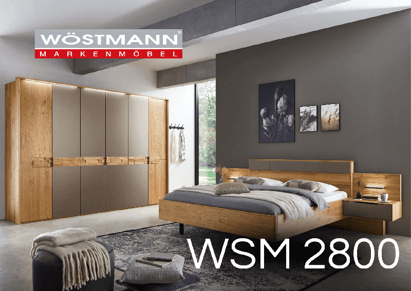 Schlafzimmermöbel aus Massivholz, mit Beleuchtung and beige-grauen Akzenten