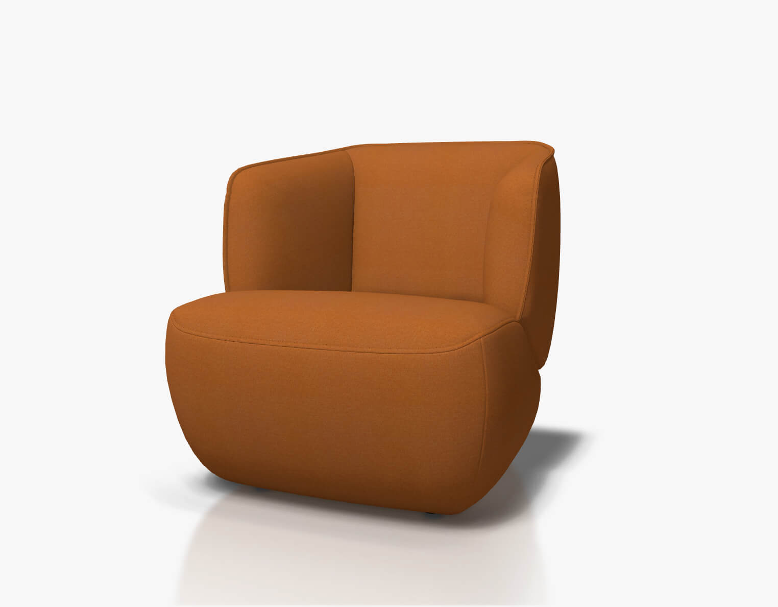Rolf Benz 384 - Sessel (Loungesessel) | Stoff, orangebraun 16.045 Bequemer, moderner Sessel in warmem Orange mit abgerundetem Design auf weißem Hintergrund