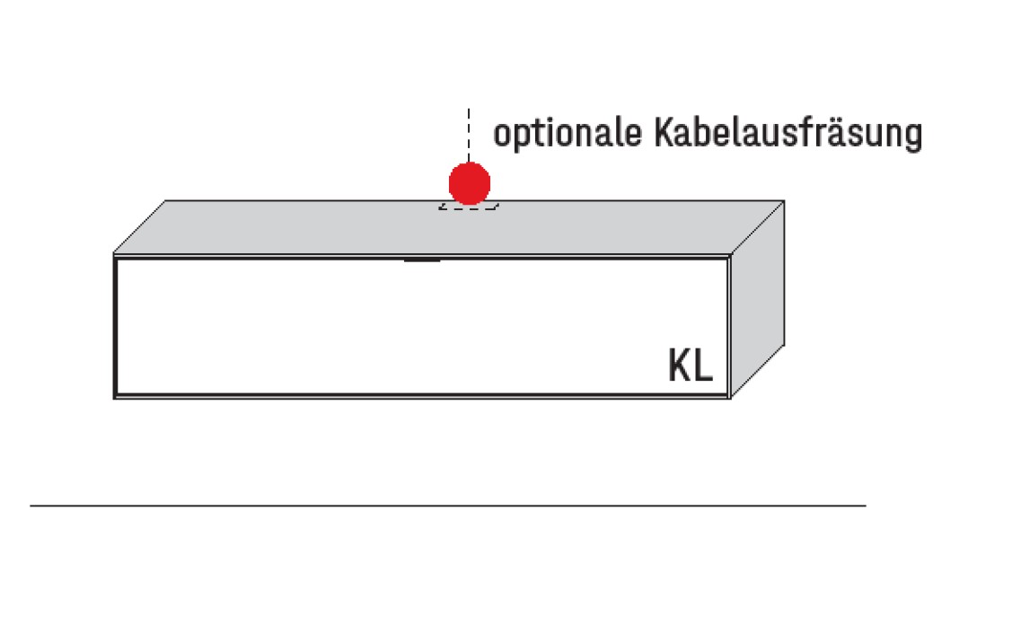 Illustration eines Lowboards und Beschriftung vor weißem Hintergrund