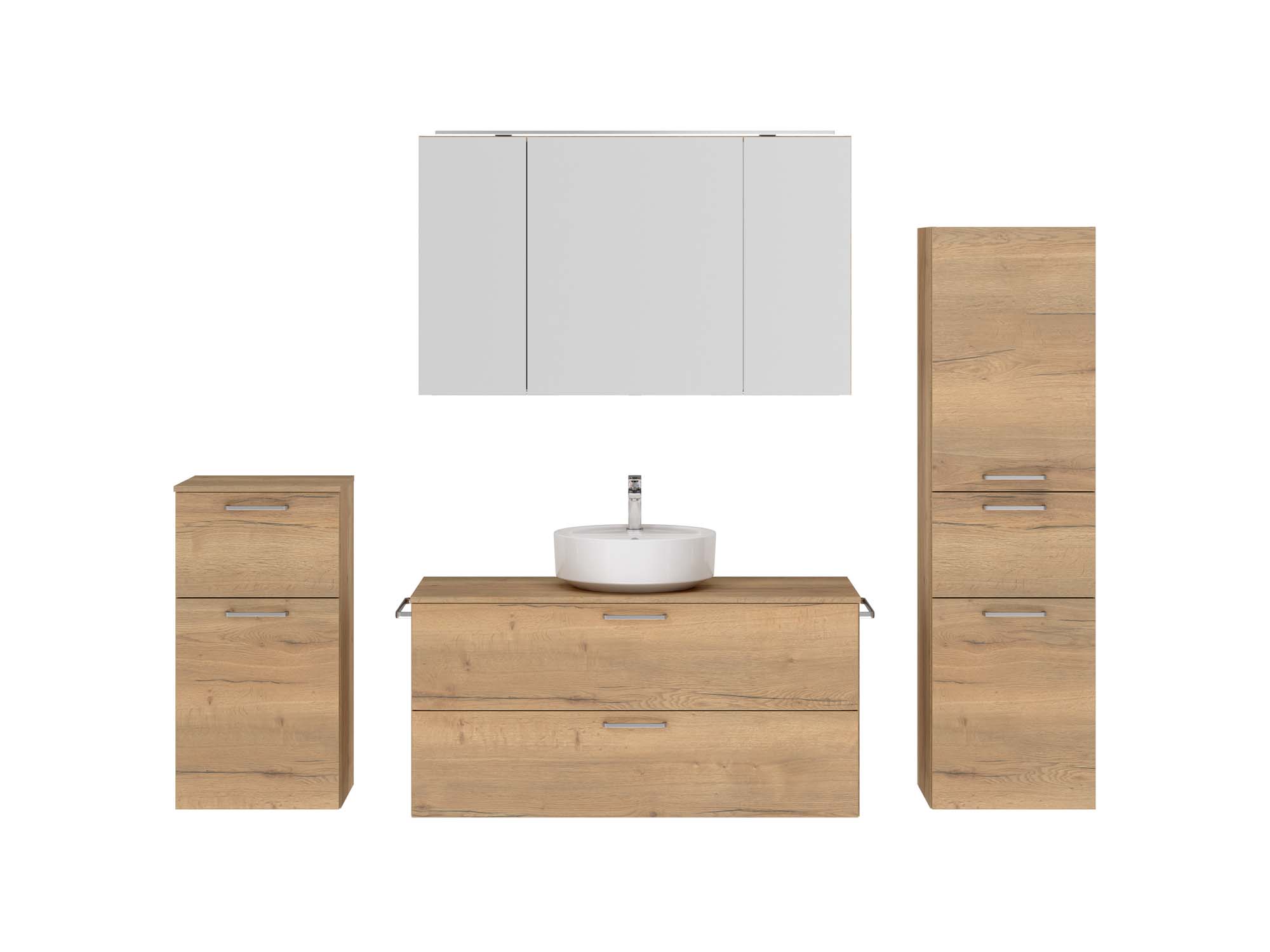 Badezimmermöbel-Set 3 Schränke braun mit Waschtisch und Spiegelschrank nobilia