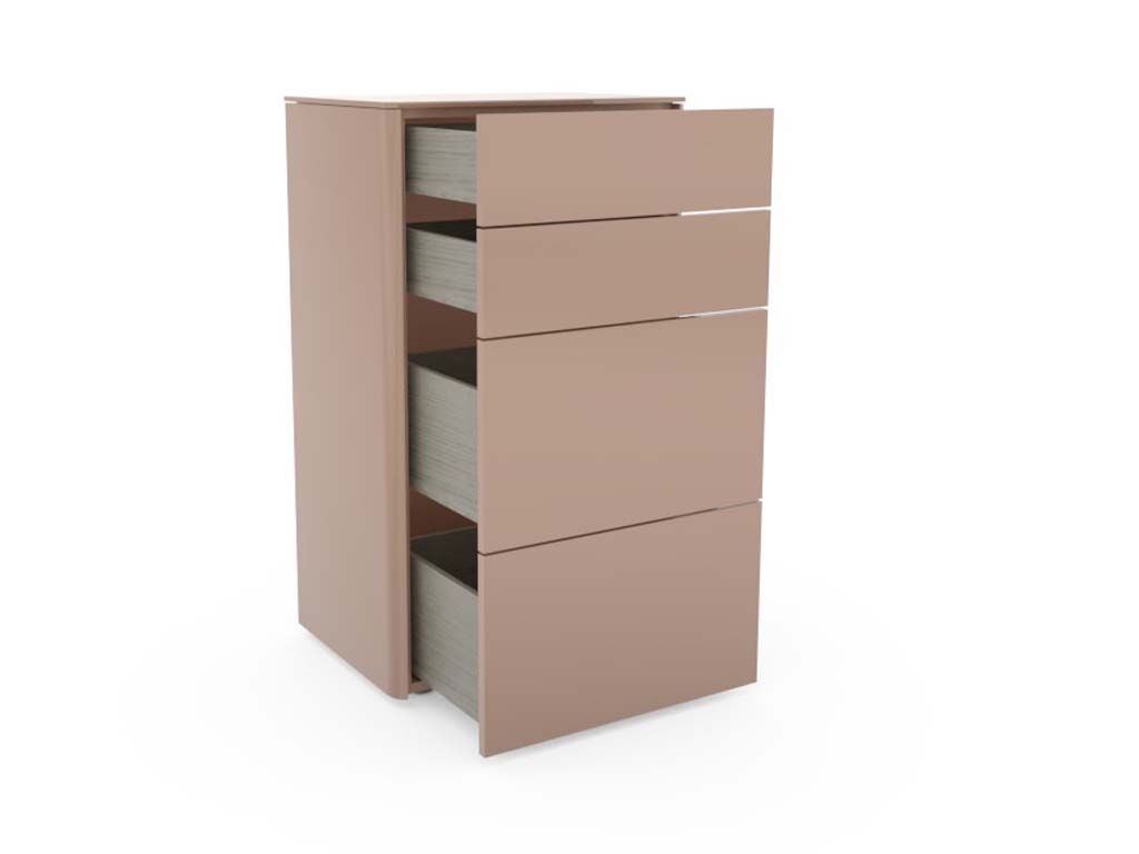 Brauner Schrank mit mehreren offenen Schubladen, modernes Design