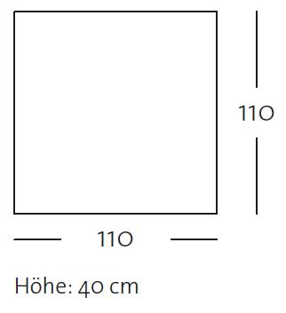 Abbildung eines quadratischen Wandregals mit den Maßen 110 cm Breite und 40 cm Höhe